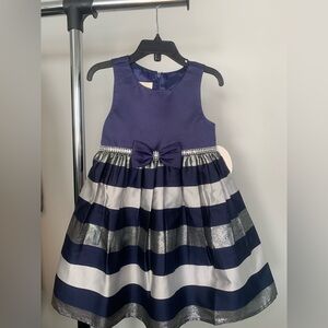 NWT Elegant Navy and Silver Striped Kids Dress